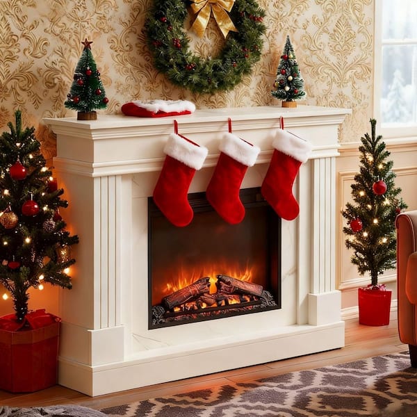 44 in. Freestanding Wood Electric Fireplace with Mantel and LED Flame, Remote Control and Timer in White