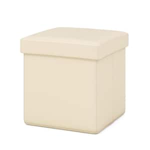 White PVC Leather Upholstered Folding Storage Ottoman Square Footstool 10.5 Gallon