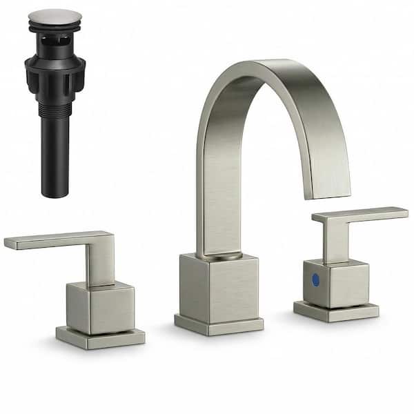 8 in. Widespread Double Handle Bathroom Sink Faucet 3 Hole with Stainless Steel Pop Up Drain and Hose in Brushed Nickel