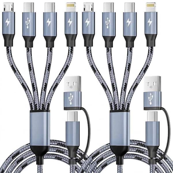 2 Pack Dual Type-C 4-in-2 Multi Charging Cable with USB A/C Input, 5 ft. Cord for iPhone iPad Android Phones