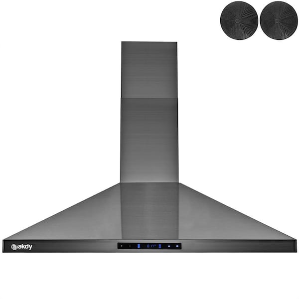 30 in. 217 CFM Convertible Black Painted Stainless Steel Wall Mount Range  Hood with LED and Carbon Filters