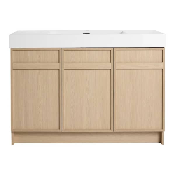 48 in. W x 20 in. D x 35 in. H Single Sink Freestanding Bath Vanity in Oak with White Resin Top