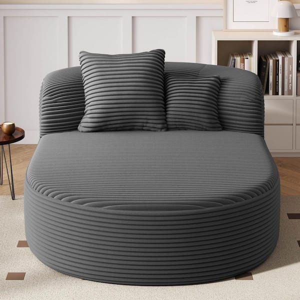 Gray Corduroy Arm Chair with 2-Supportive Pillows