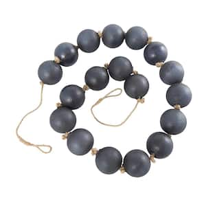 Black Handmade Glass Round Extra Long Frosted Orb Beaded Garland with Tassel with Knotted Jute Rope