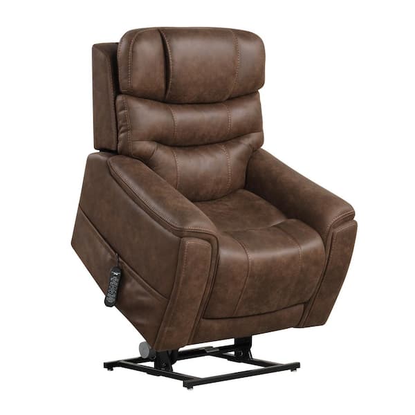 Furniture of America Leafstorm Walnut Powered Lift Chair Recliner With Adjustable Headrest, Air Massage, Hidden Cupholder/Wireless Charger