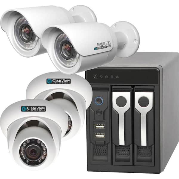 ClearView Wired 8-Channel Phoenix View 2 Dome and 2 Bullet IP Megapixel Standard Surveillance Camera Network Video Recorder Kit
