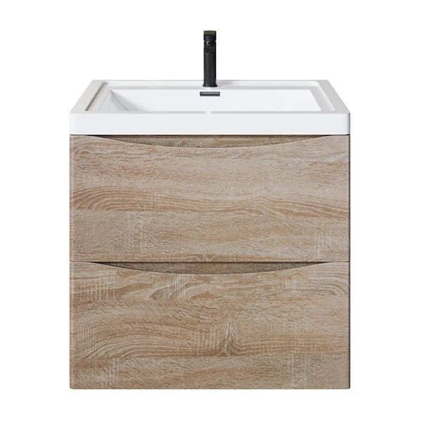 Eviva Smiley 24 in. W x 17 in. D x 21 in. H Floating Bath Vanity in White Oak with White Acrylic Top