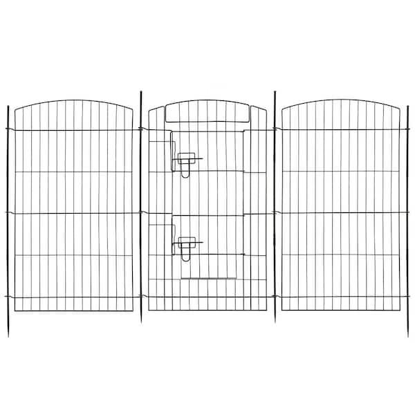 Arched 23.6 in. W x 35.9 in. H Black Metal Wire No Dig Decorative Garden Fence with Gate (11-Pack)