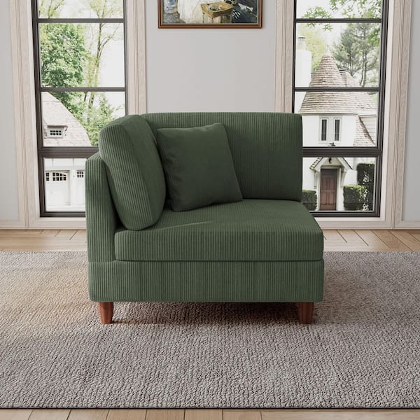 Uixe Green Corduroy Fabric Left Arm Facing Sectional Corner Arm