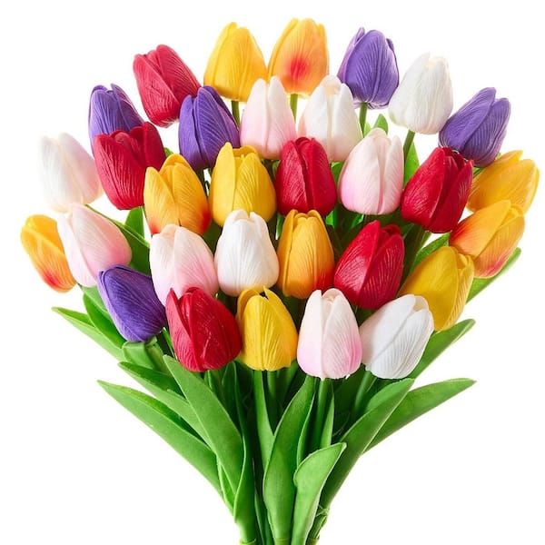 13 in. Multi-Colored Indoor/Outdoor Artificial Tulips Flower (30-Piece)