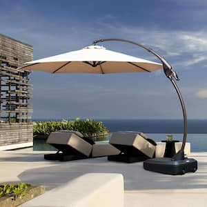 12 ft. Aluminum Cantilever Tilt Patio Umbrella in Champagne With Base UV-Protection for Outdoor Table Deck Pool