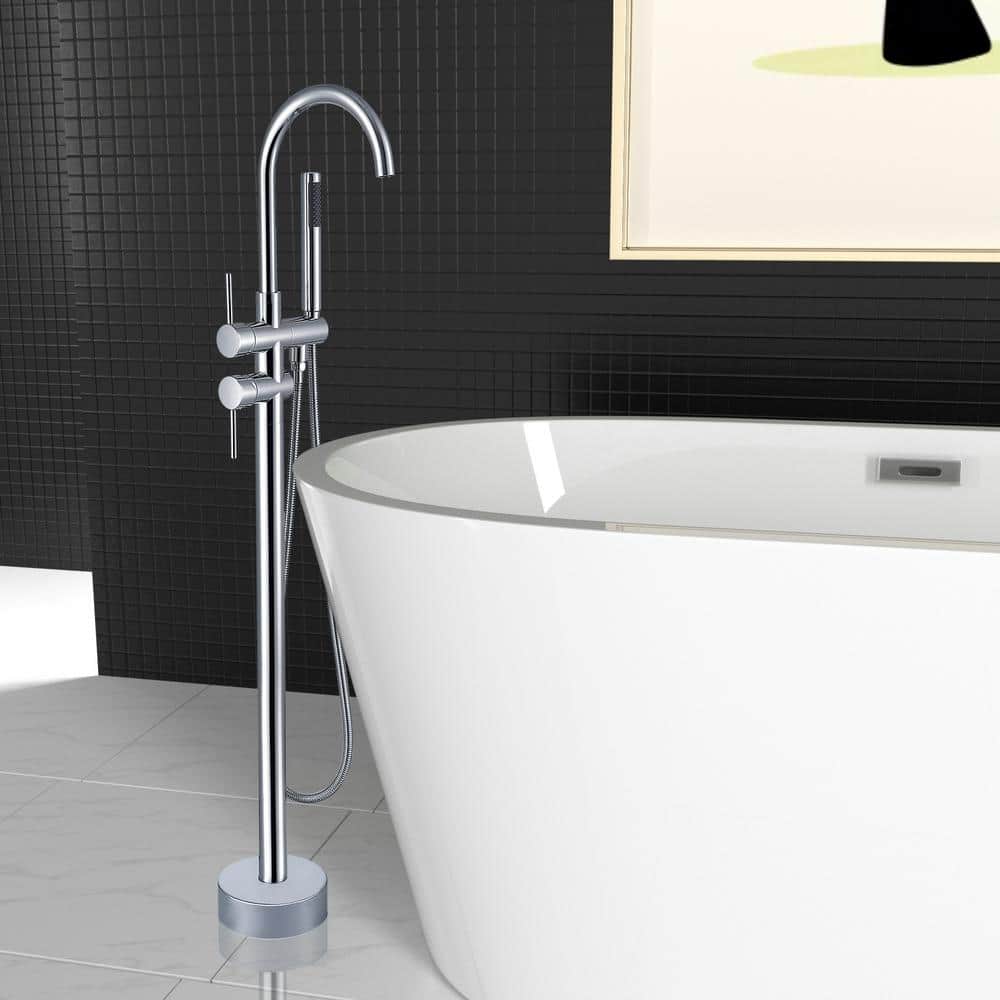 Chrome Freestanding Bathtub Faucet with Handheld Shower