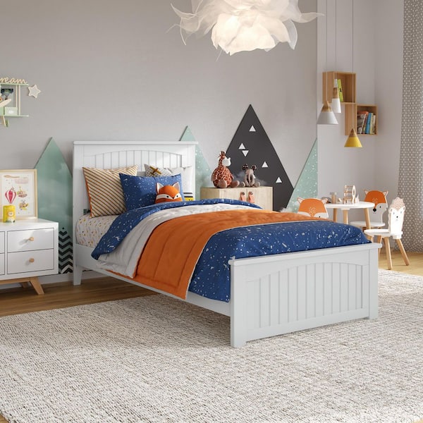 AFI Naples White Solid Wood Frame Twin Low Profile Platform Bed Matching Footboard
