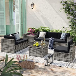 7-Piece Sizzim Wicker Rattan Outdoor Patio Conversation Set