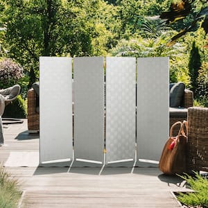 4 ft. Short Woven Fiber Outdoor All Weather Folding Screen - 4 Panel - White