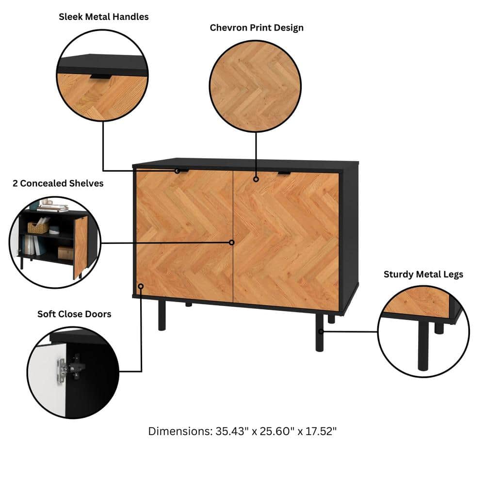 Black and Wood Mid-Century Modern Freestanding Office Cabinet
