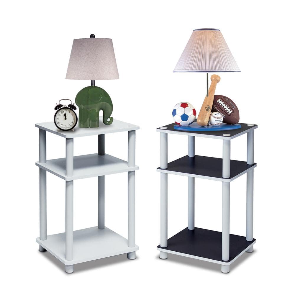 Modern Petite 3-Tier White Wood and Metal End Table