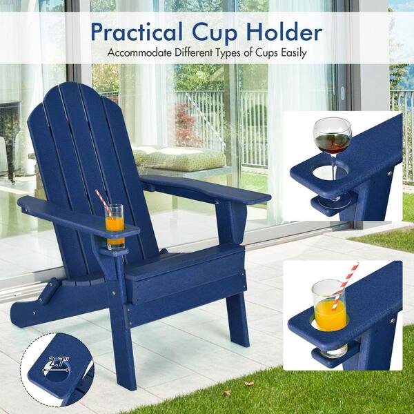 Navy Foldable Plastic Adirondack Chair with Built-in Cup Holder (1-Pack)
