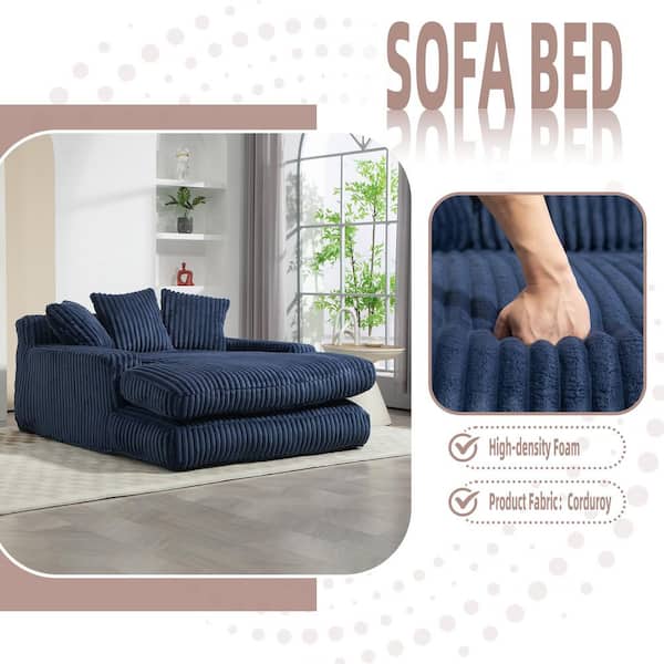 JUJABU 52 in. Navy Corduroy Polyester 2-Seater Loveseat with 3