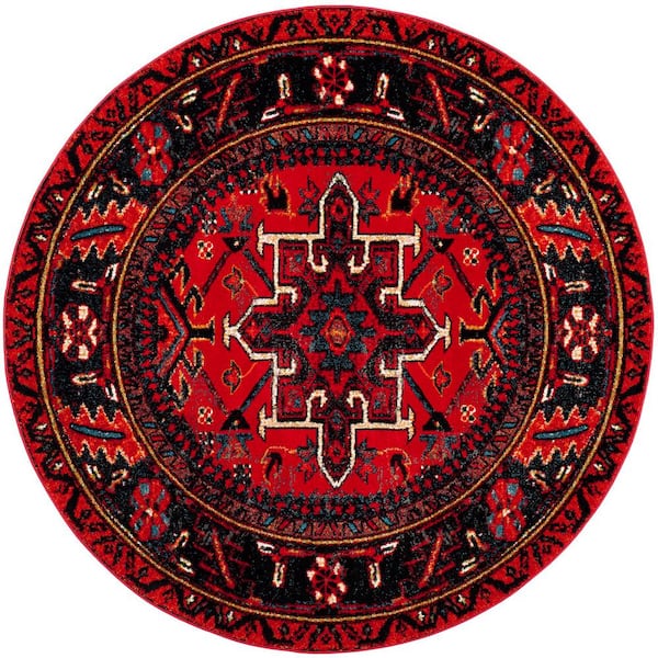 SAFAVIEH Vintage Hamadan Red/Multi 10 ft. x 10 ft. Floral Border Round Area Rug