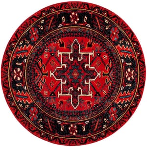 Vintage Hamadan Red/Multi Doormat 3 ft. x 3 ft. Floral Border Round Area Rug