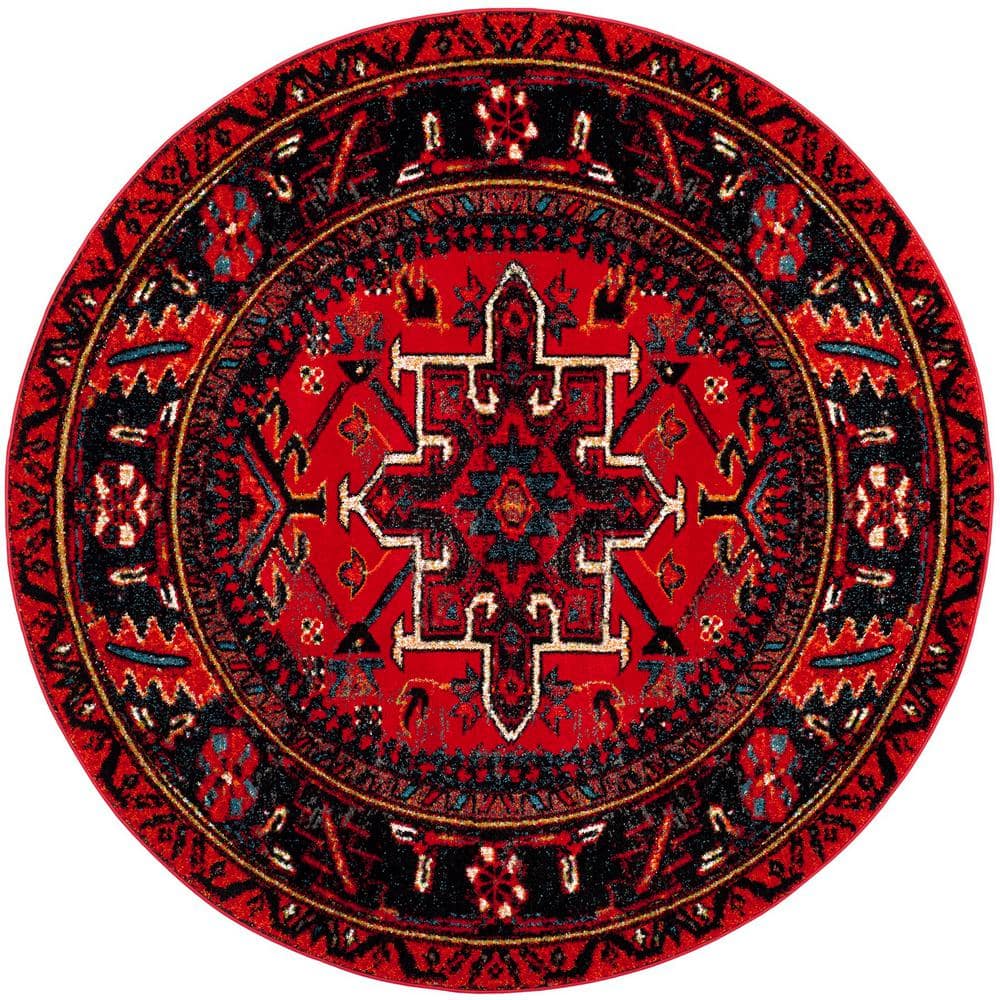 SAFAVIEH Vintage Hamadan Red/Multi 8 ft. x 8 ft. Floral Border Round