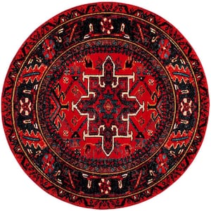 Vintage Hamadan Red/Multi 8 ft. x 8 ft. Floral Border Round Area Rug