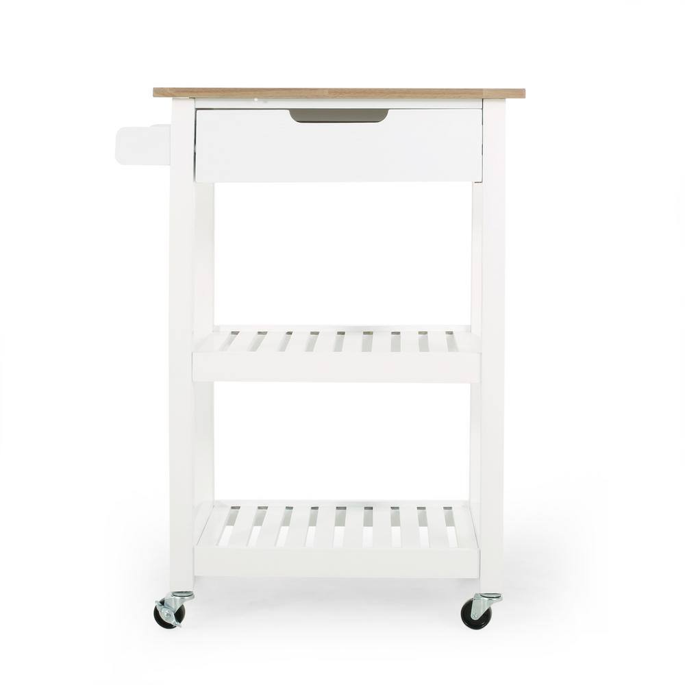 White Wood Rectangular Kitchen Cart with Storage