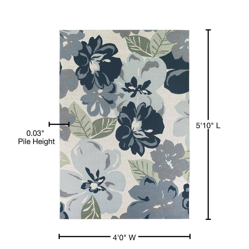 Gray Floral Synthetic Flat Woven Indoor/Outdoor Rug, 4' x 5'10"
