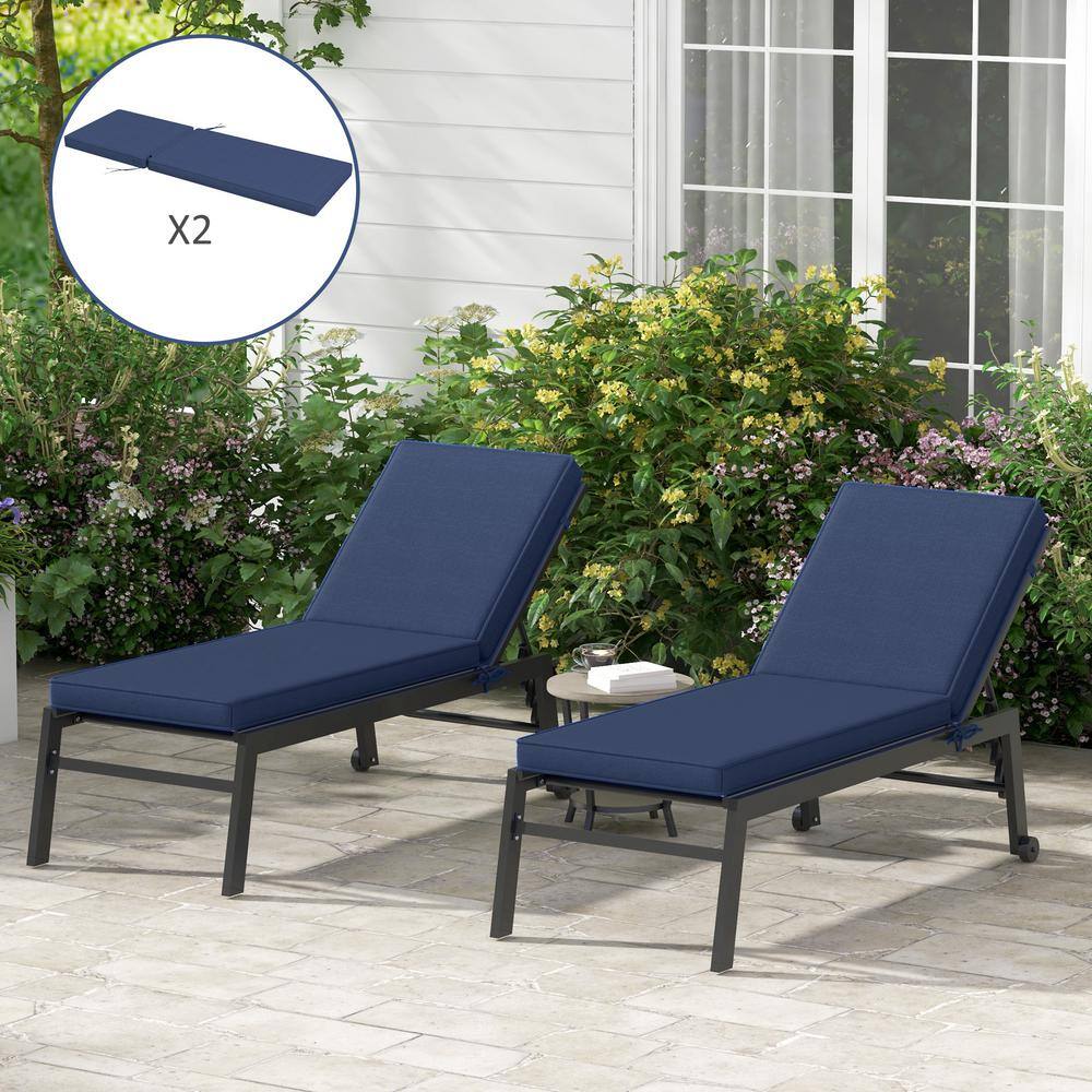 Navy Blue Outdoor Chaise Lounge Cushions with Ties, 72" x 21"