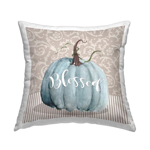 Stupell Industries Blue Autumn Pumpkin Botanical Pattern Background Blue Geometric Polyester 18in. X 18in. Throw Pillow