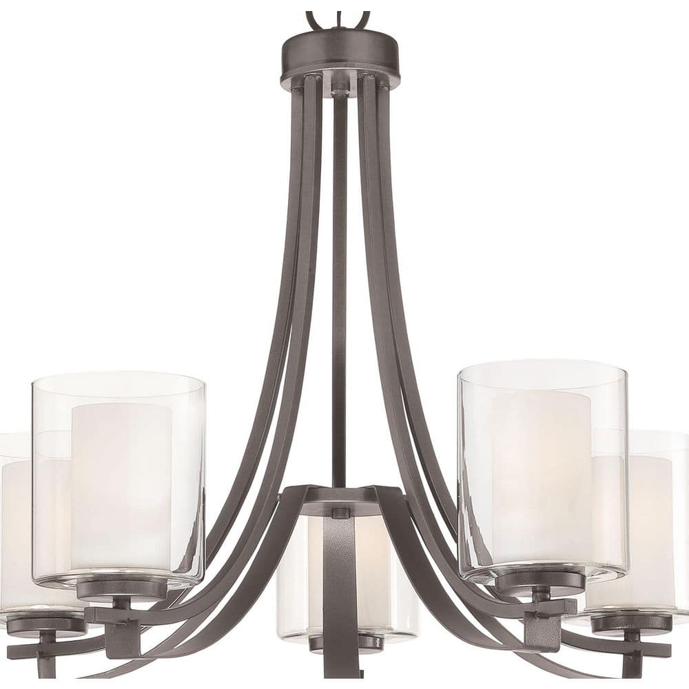 Parsons Studio 5-Light Chandelier in Smoked Iron with Etched White Glass