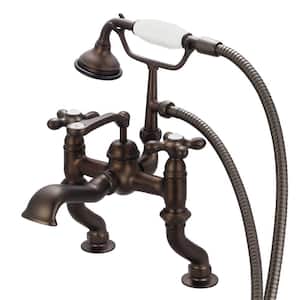 3-Handle Vintage Claw Foot Tub Faucet with Handshower and Cross Handles in Oil Rubbed Bronze