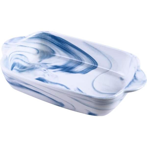 Blue Marble Ceramic Rectangular Baking Dish 14 oz. Oven Safe with Individual Serving for One Person Food