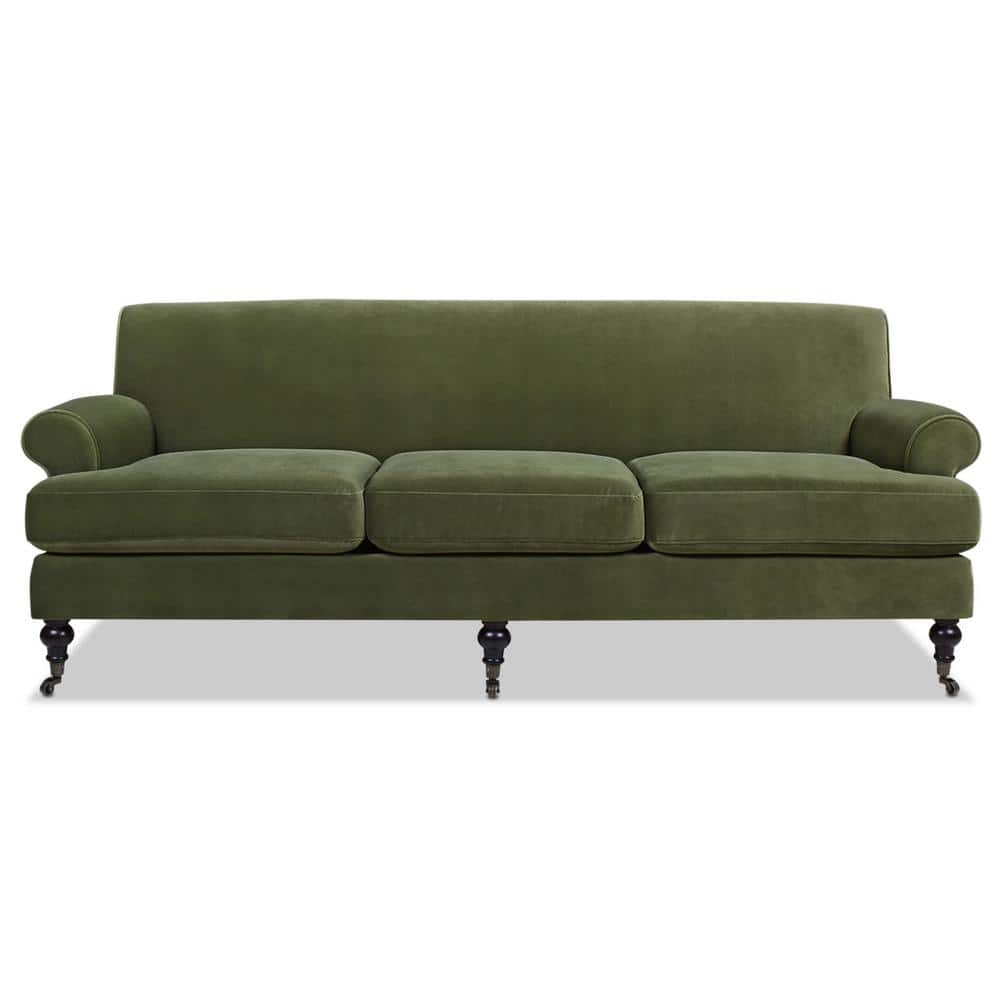 Alana 88" Olive Green Velvet Lawson Sofa with Removable Cushions