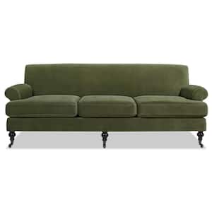 Alana 88 in. Rolled Arm Lawson French Country Performance Velvet Three-Cushion Tightback Sofa Couch with Metal Casters