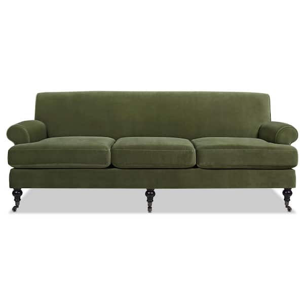 Jennifer Taylor Alana 88 in. Rolled Arm Lawson French Country Performance Velvet Three-Cushion Tightback Sofa Couch with Metal Casters