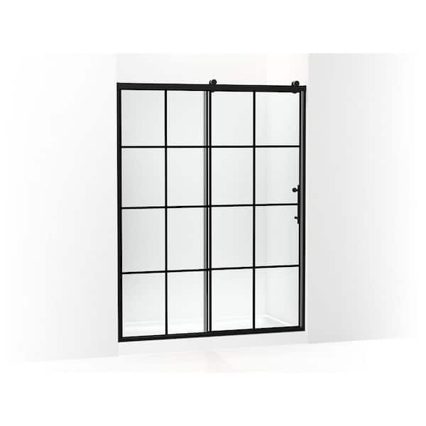 Rely 59.5 in. W x 77 in. H Sliding Frameless Shower Door in Black Finish with Clear Glass