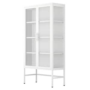 31.50 in. W x 12.60 in. D x 61.00 in. H White Linen Cabinet with Adjustable Shelves and Double Glass Door