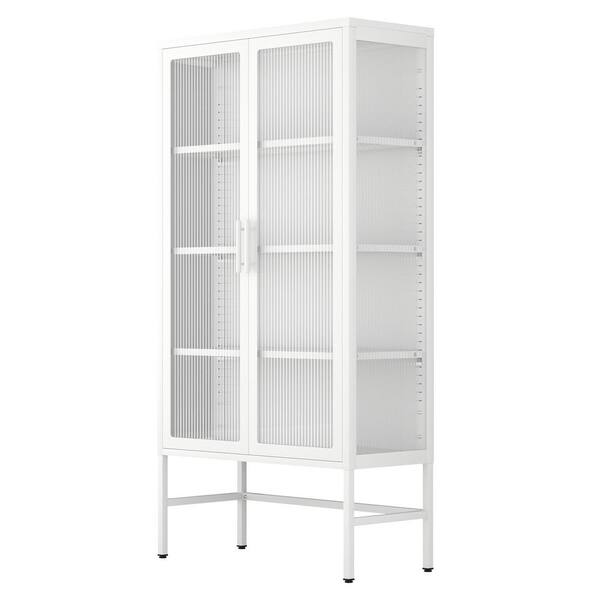 Unbranded 31.50 in. W x 12.60 in. D x 61.00 in. H White Linen Cabinet with Adjustable Shelves and Double Glass Door