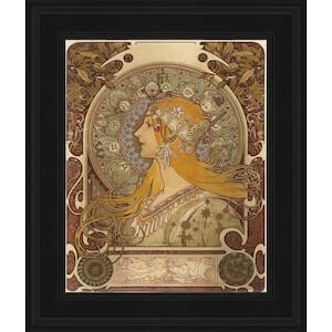 Zodiac by Alphonse Mucha Gallery Black Framed Abstract Oil Painting Art Print 10.5 in. x 12.5 in.