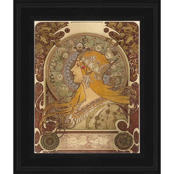 LA PASTICHE Zodiac by Alphonse Mucha Gallery Black Framed Abstract Oil Painting Art Print 10.5 in. x 12.5 in.
