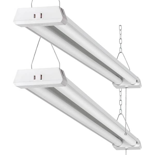 4 ft. 42-Watt White Finish LED Linkable Shop Light with Pull Chain On/Off for Garage and Workbench, 2-Pack