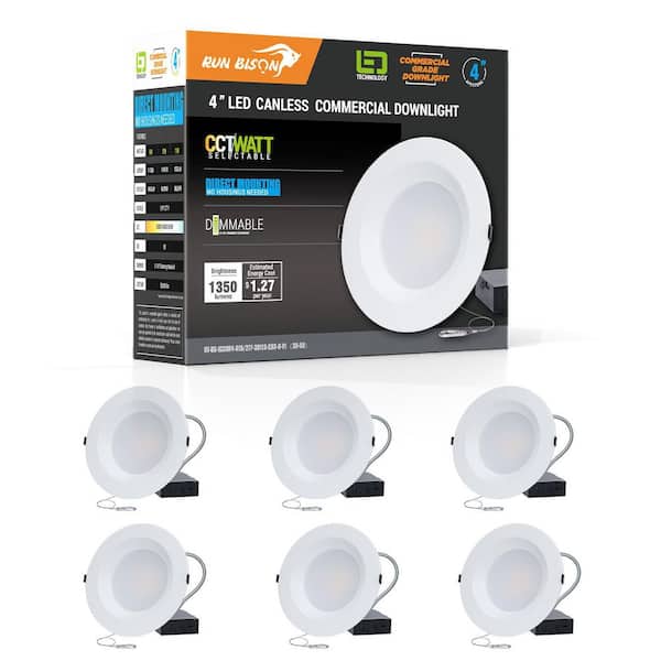 RUN BISON 4 in. CCT and Wattage Selectable New Construction or Remodel IC Rated Integrated LED Commercial Downlight(6-Pack)
