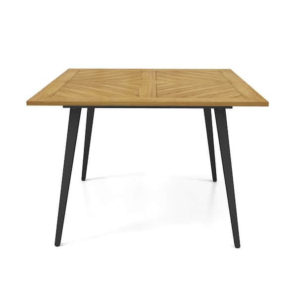 FORCLOVER 4-Person Acacia Wood Outdoor Dining Table with Umbrella Hole