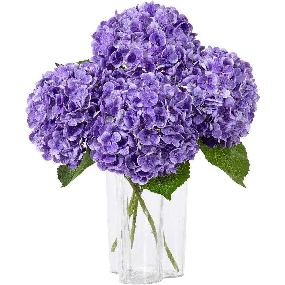 Hydrangea4936　0419 3-Piece 20 in. Purple Hydrangea Artificial Flowers Latex Real