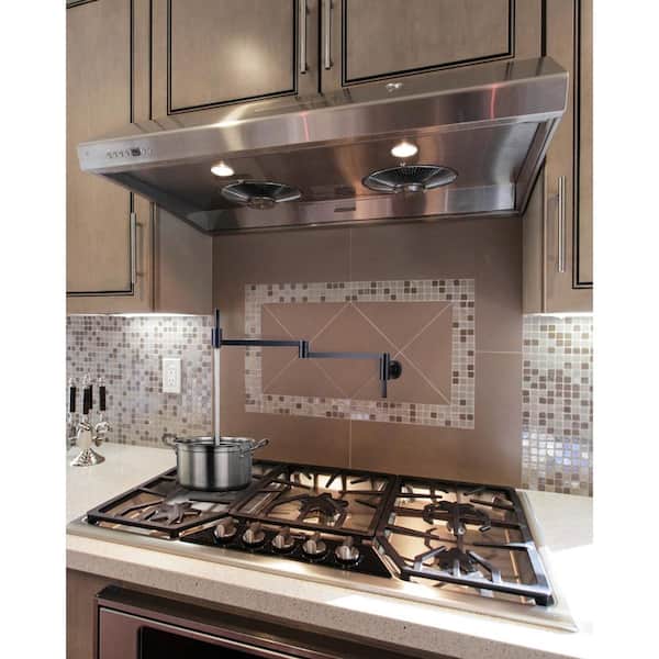 Wall Mounted Double Handle Pot Filler Folding Brass Kitchen Faucet with Swing Arm in Oil Rubbed Bronze