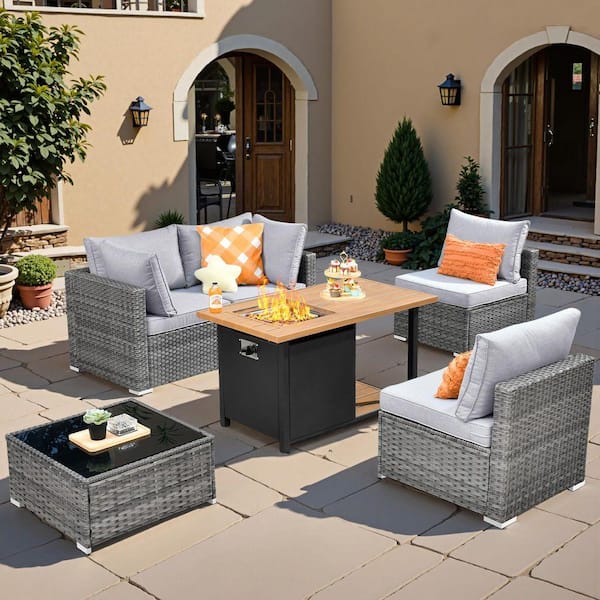 Toject Sanibel Gray 6-Piece Wicker Outdoor Patio Conversation Sofa