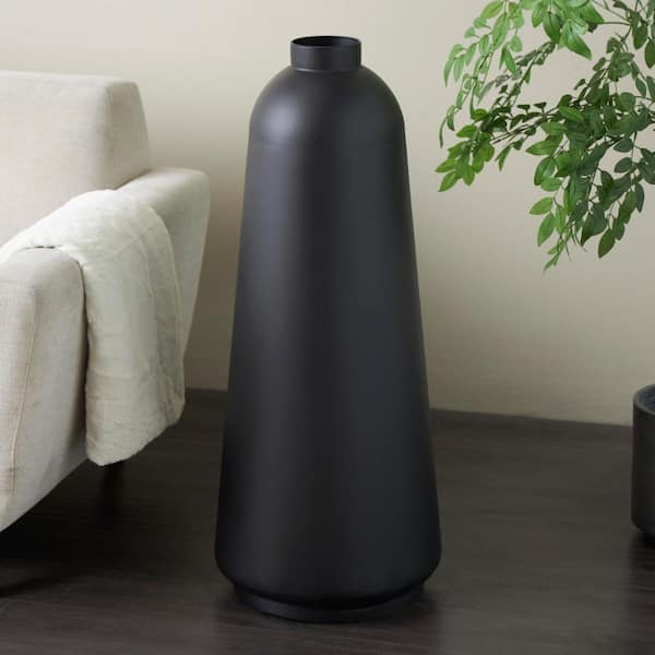 Litton Lane Black Metal Decorative Vase with Narrow Opening