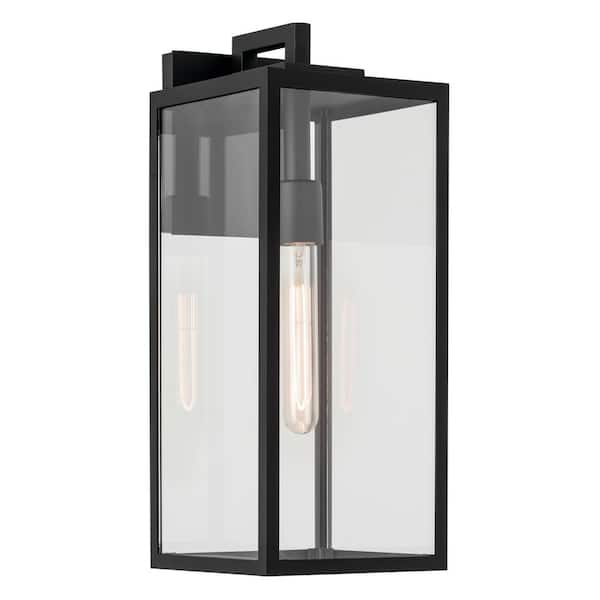 Branner 17.75 in. 1-Light Textured Black Traditional Outdoor Hardwired Wall Lantern Sconce with No Bulbs Included